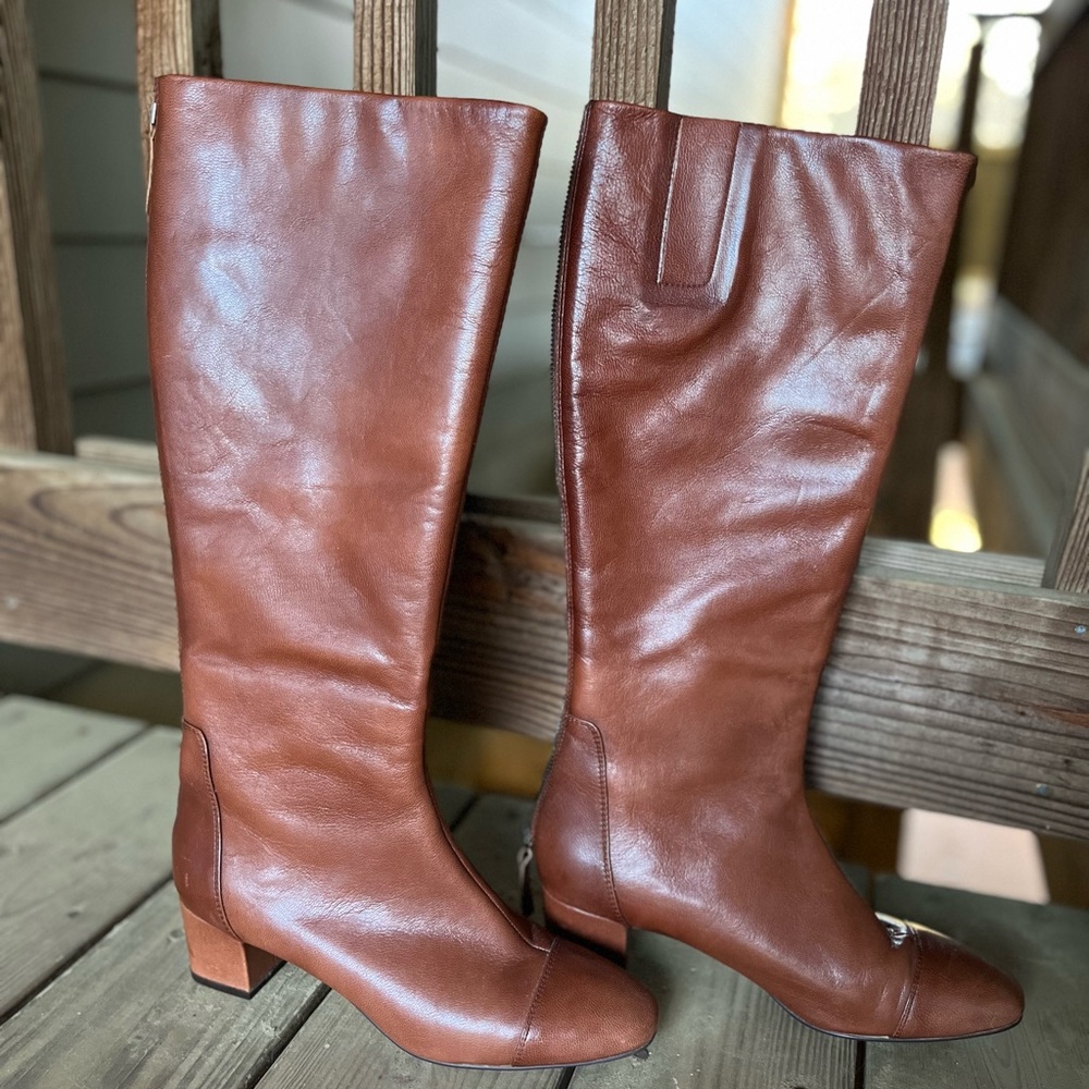 Nine West Brown Knee-High Handmade Leather Boots Medium Size 9.5
